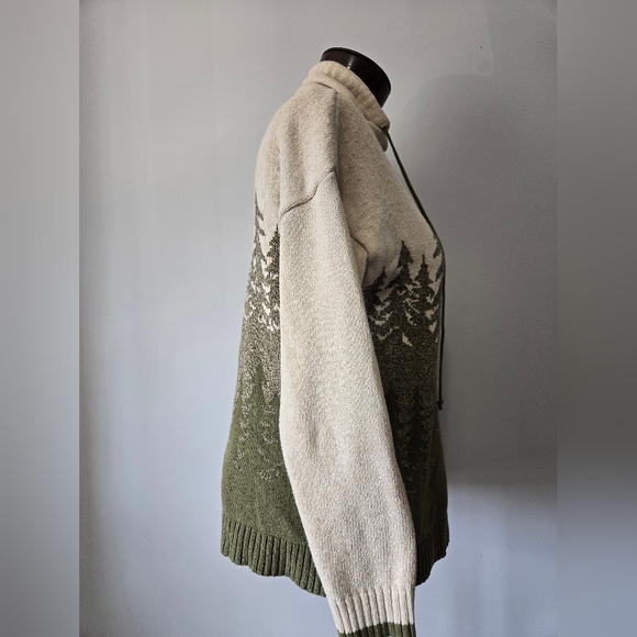 Parkhurst Cotton Country Forest Design Cowl Neck Sweater - Cream and Olive. S - Picture 6 of 13